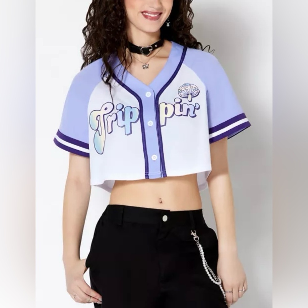 Trippin' Purple and White Women's Crop Top sz L